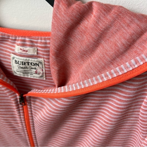 Burton Hooded Full Zip Warm-Up Jacket Orange Stripe Thumbholes Casual Fall Sz L - Picture 6 of 12